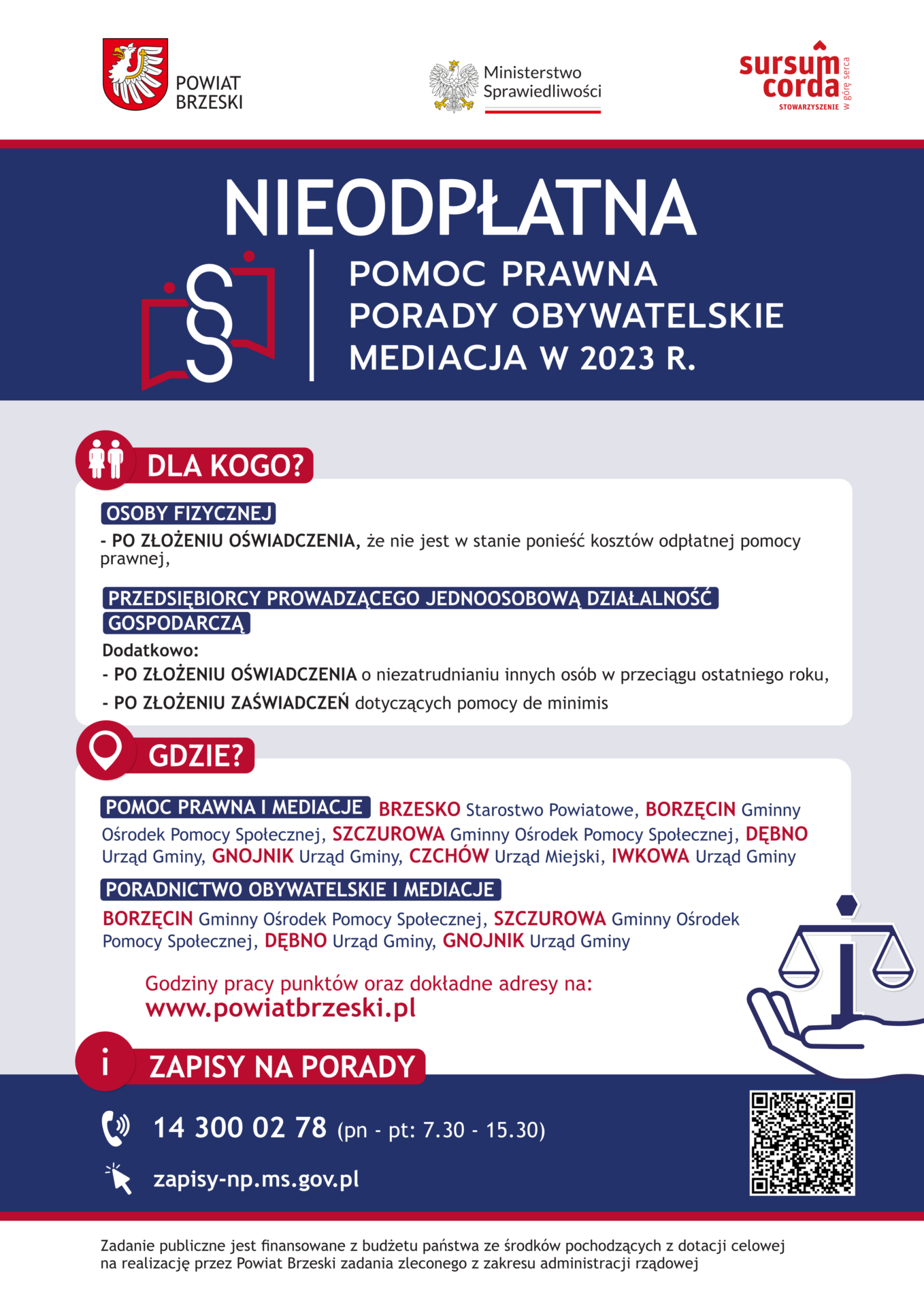 PLAKAT – nieodpłatna pomoc prawna w powiecie brzeskim (województwo małopolskie)