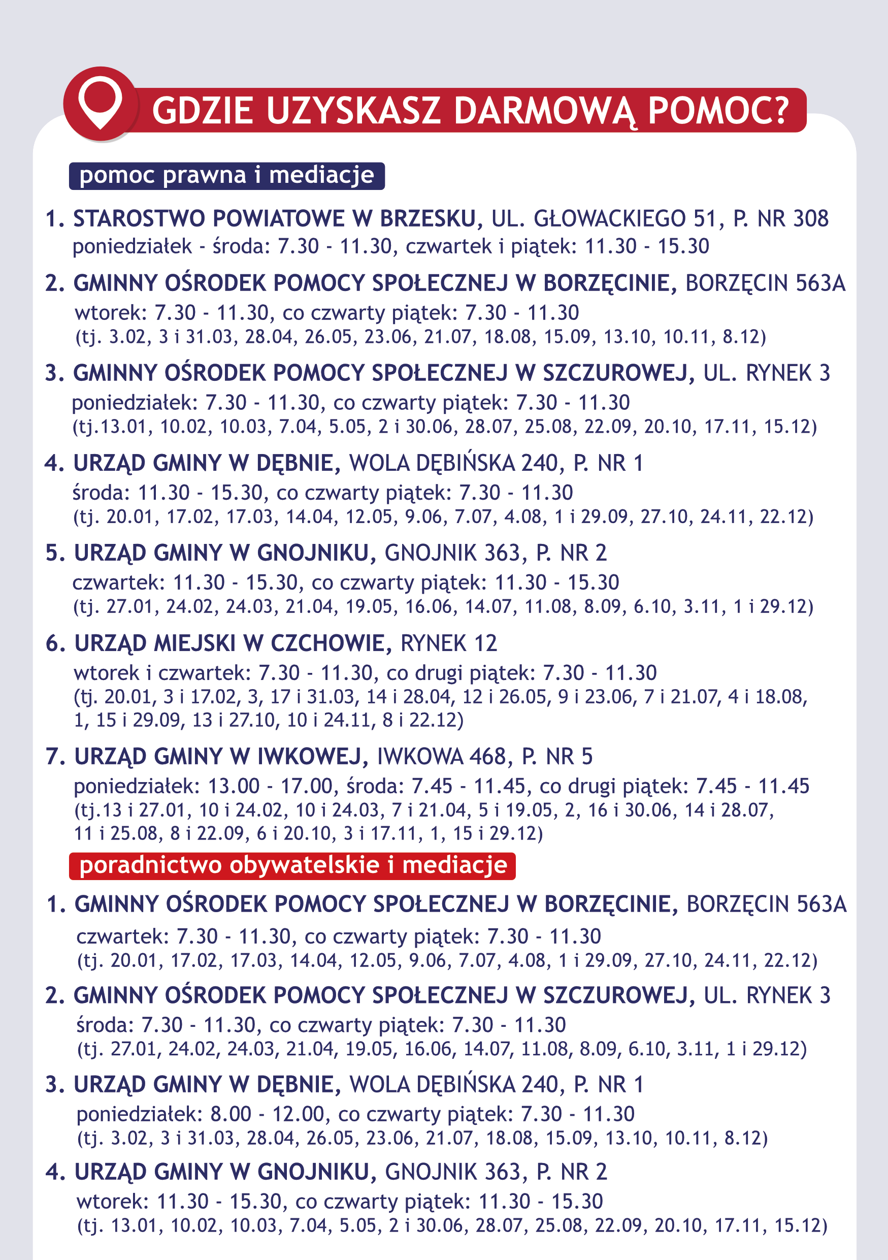 ULOTKA – nieodpłatna pomoc prawna w powiecie brzeskim (województwo małopolskie)