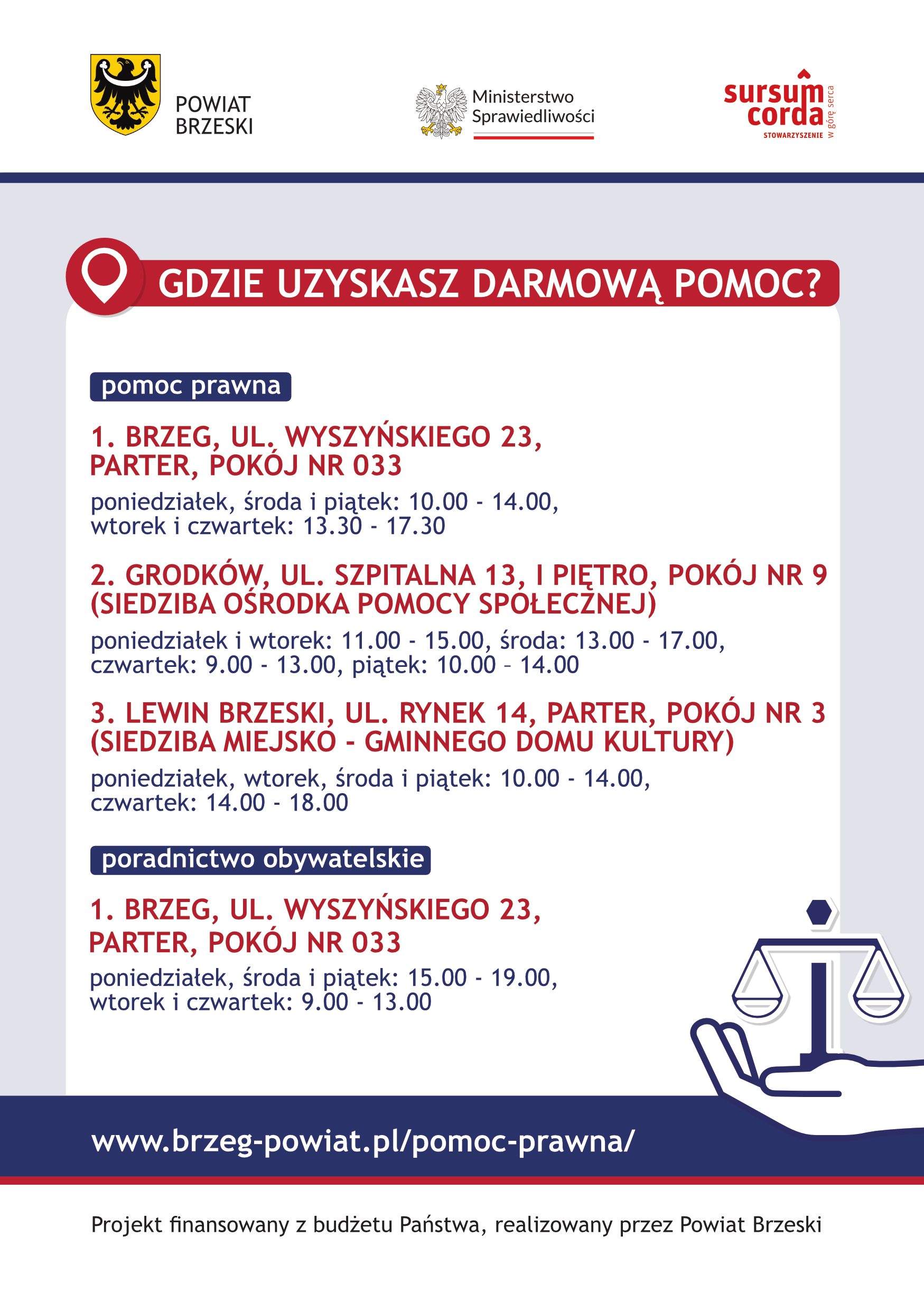 Ulotka – nieodpłatna pomoc prawna w powiecie brzeskim (województwo opolskie)