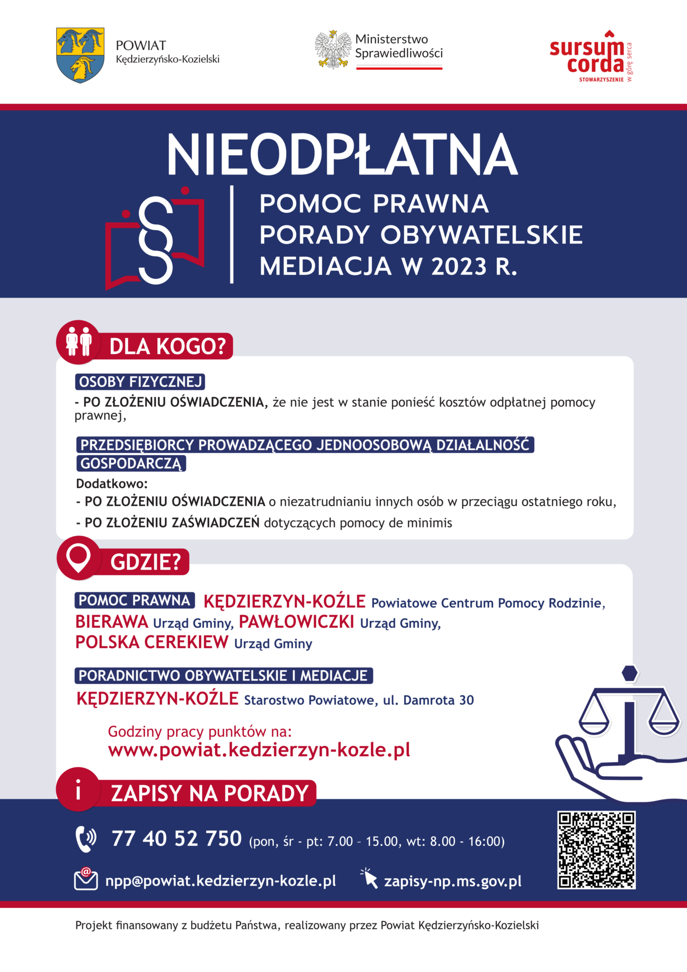 PLAKAT – nieodpłatna pomoc prawna w powiecie kędzierzyńsko-kozielskim