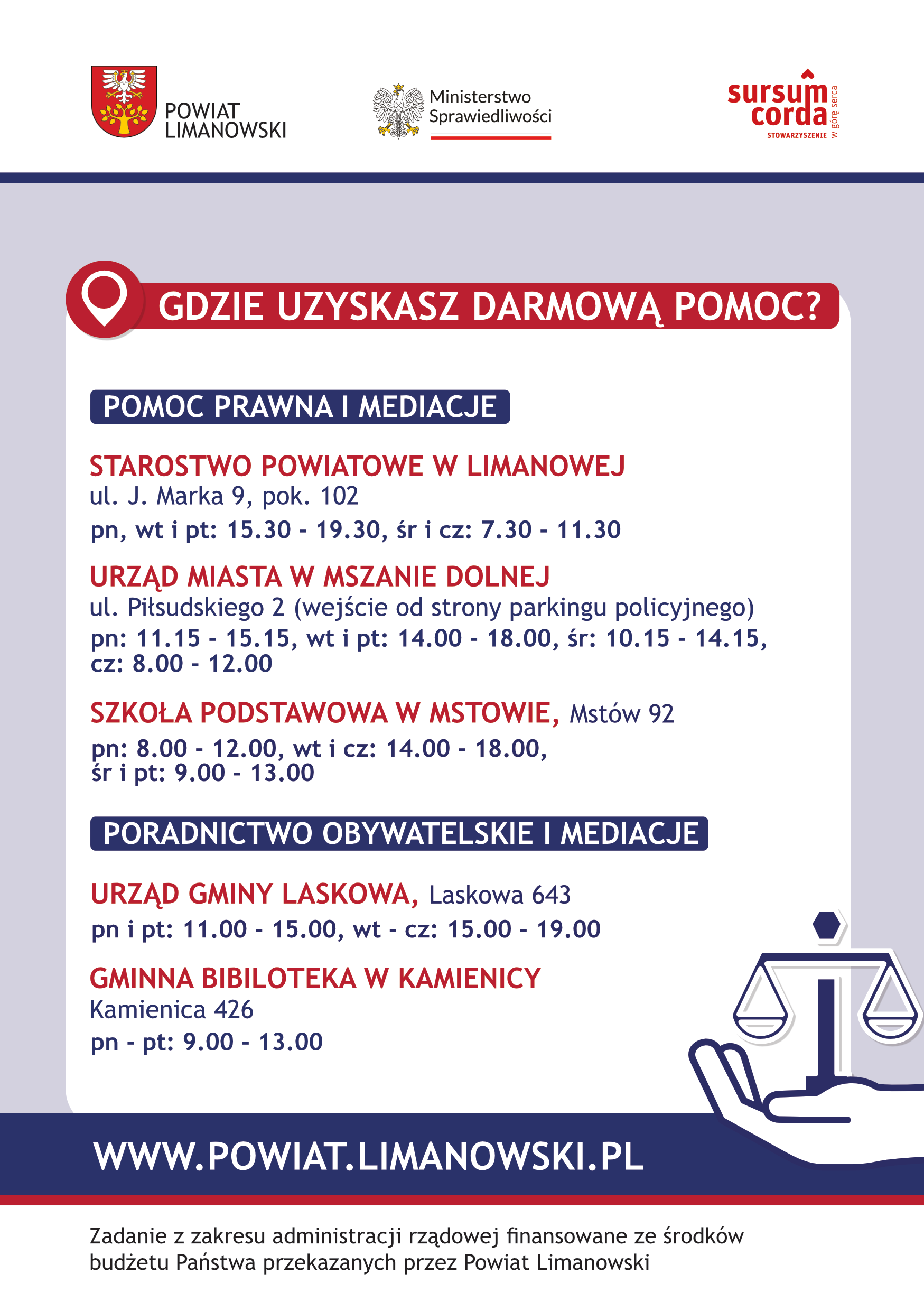 Ulotka – nieodpłatna pomoc prawna w powiecie limanowskim