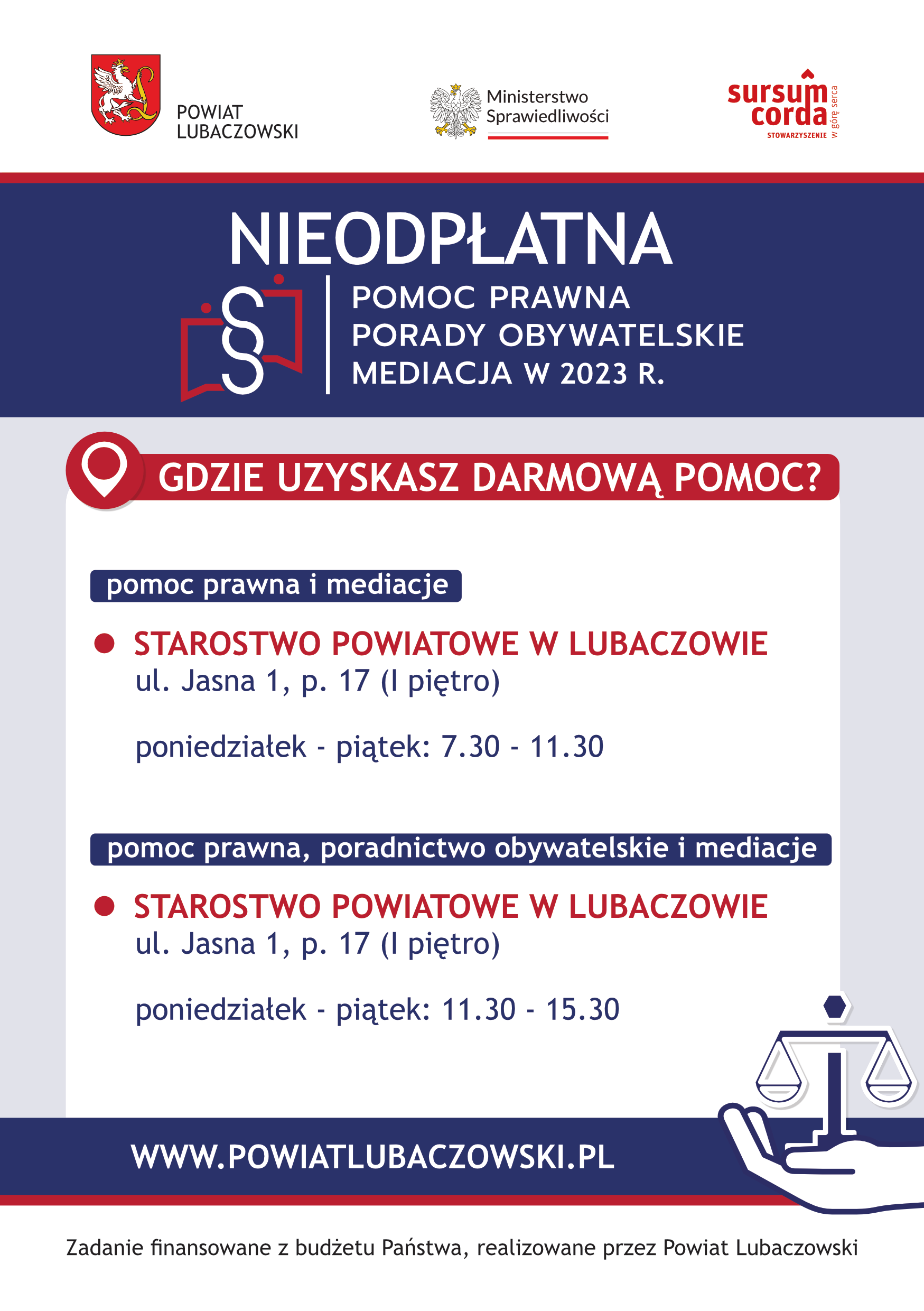 Ulotka – nieodpłatna pomoc prawna w powiecie lubaczowskim