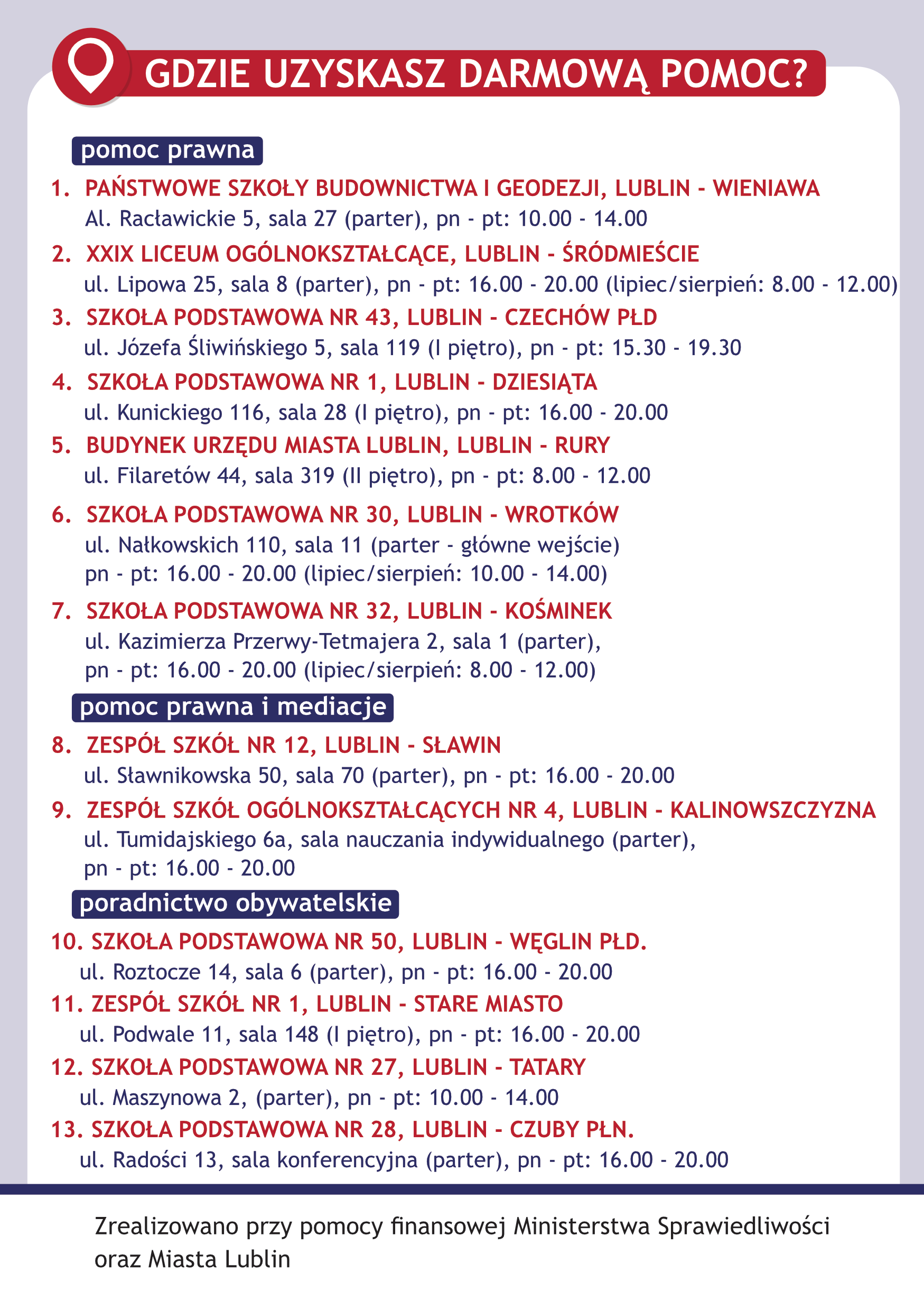 Ulotka – nieodpłatna pomoc prawna w Lublinie