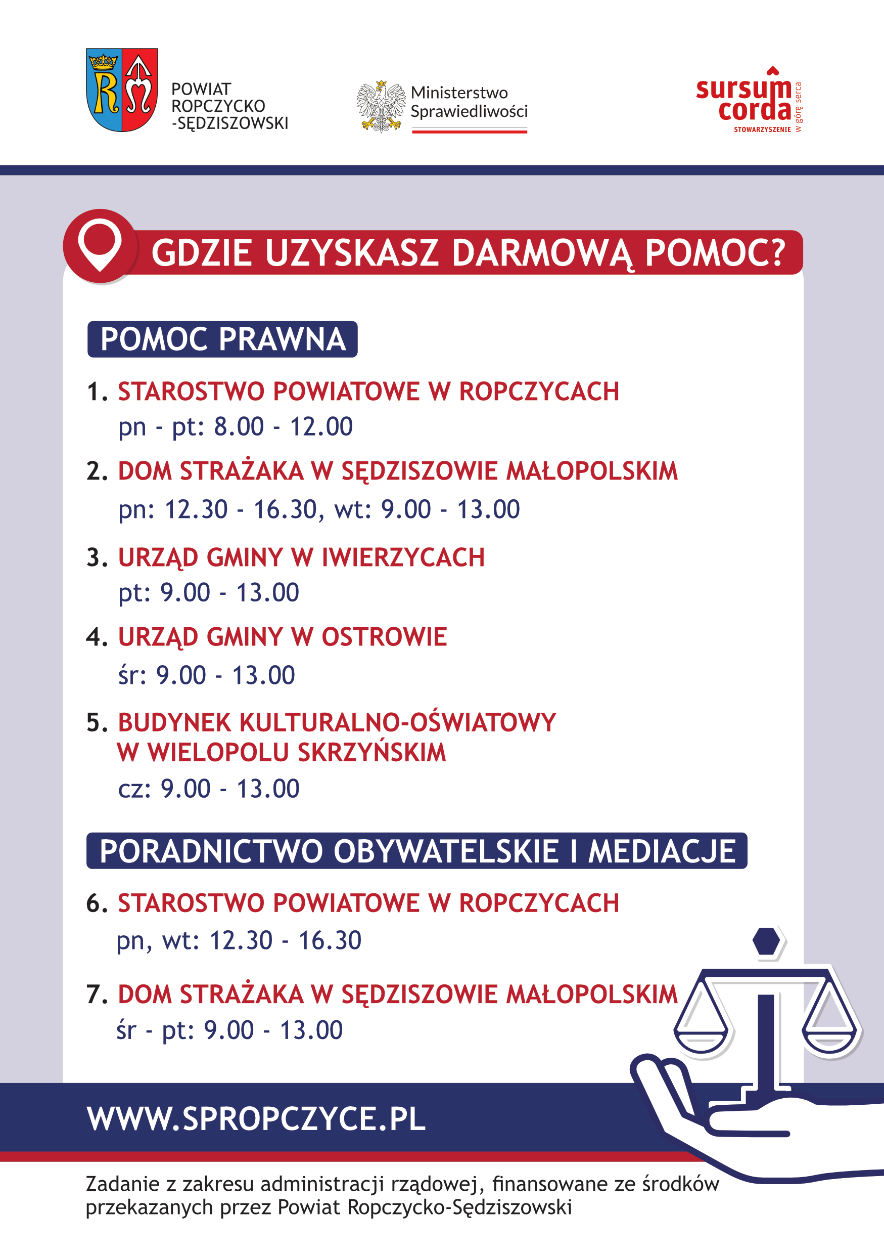 ULOTKA – nieodpłatna pomoc prawna w Powiecie Ropczycko-Sędziszowskim