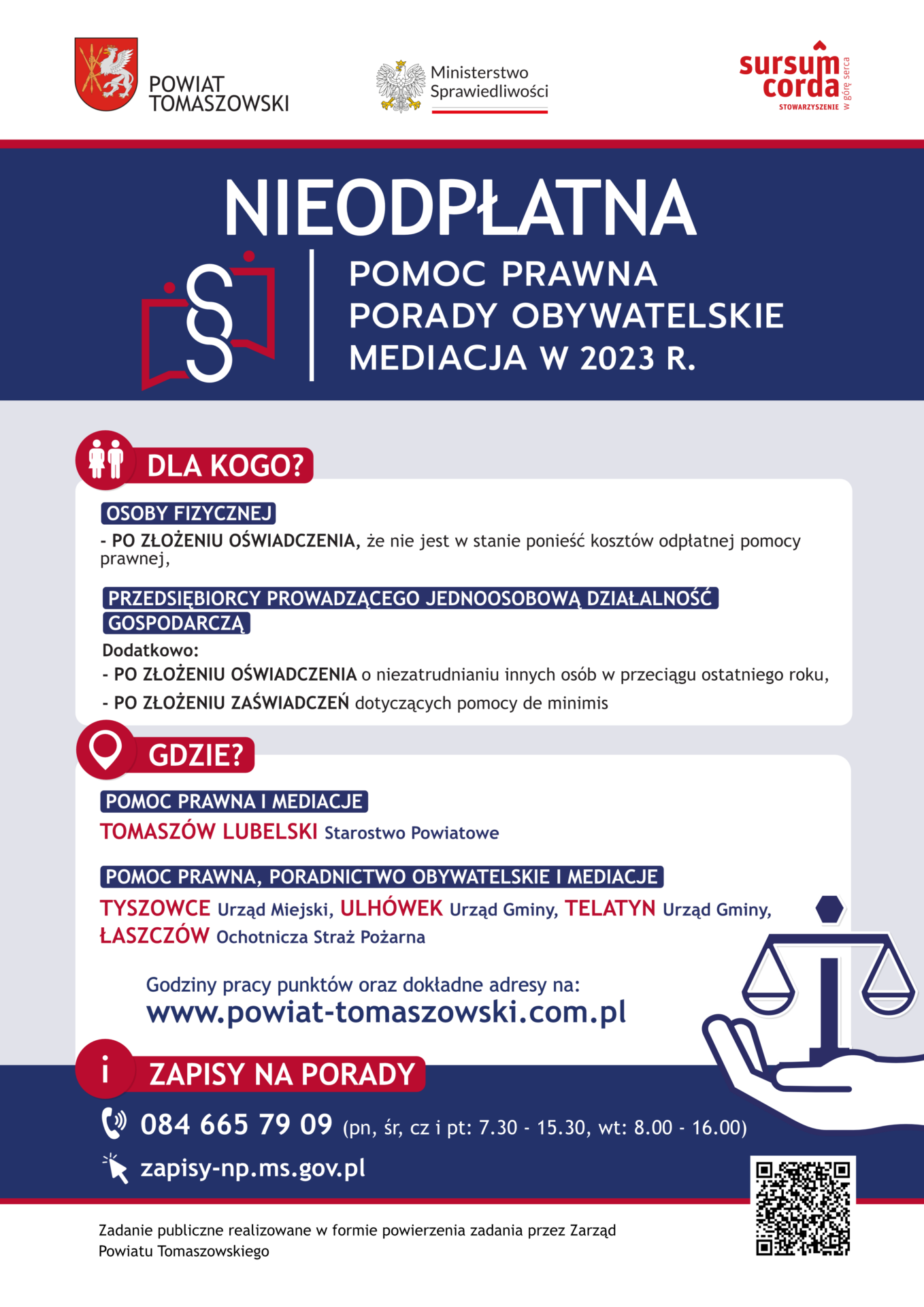 Plakat – nieodpłatna pomoc prawna w powiecie tomaszowskim