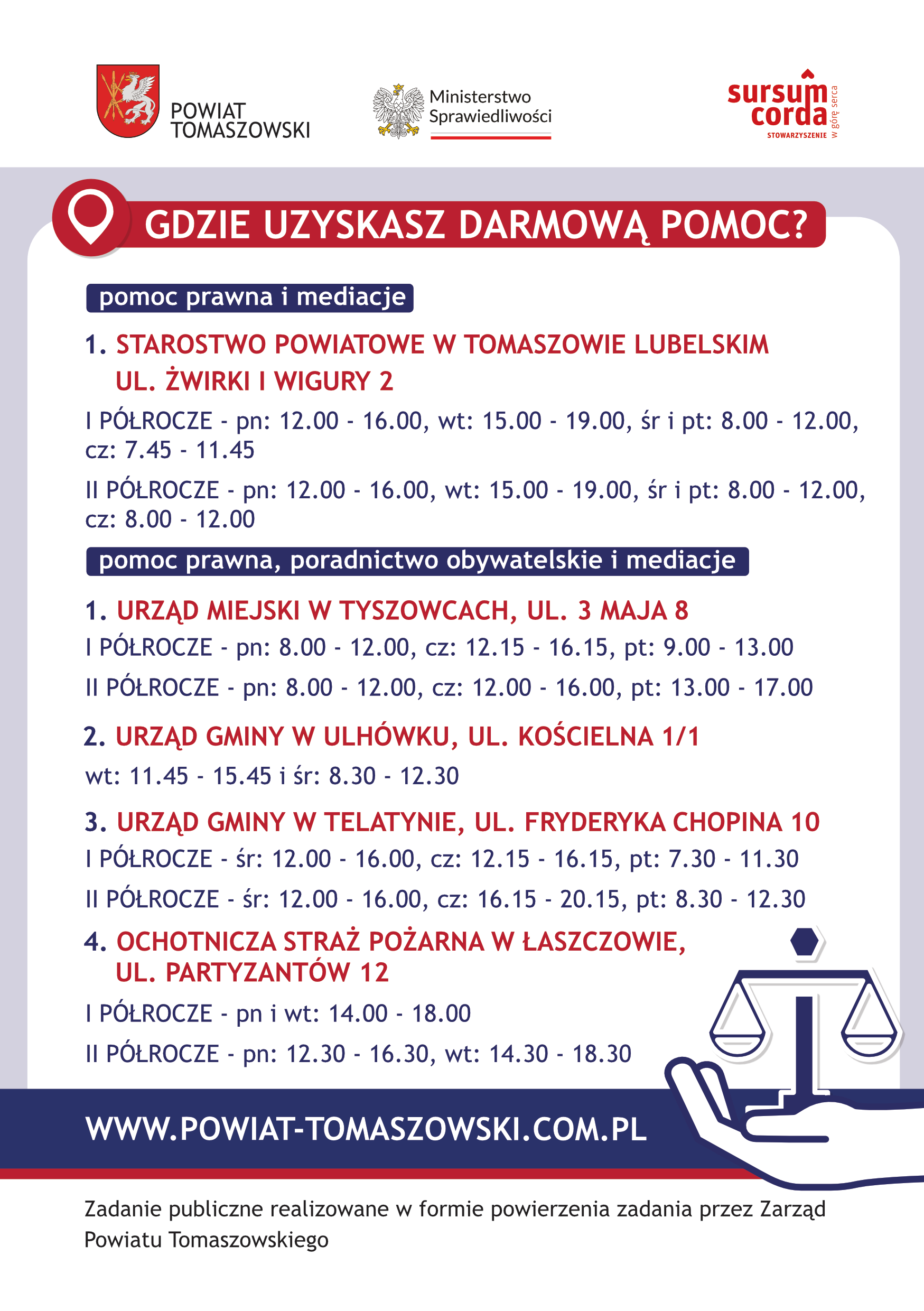 Ulotka – nieodpłatna pomoc prawna w powiecie tomaszowskim