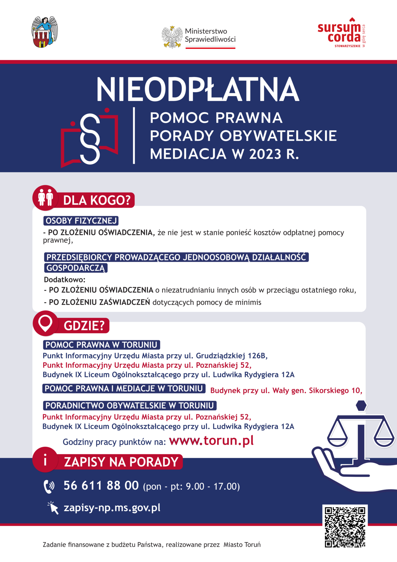 PLAKAT – nieodpłatna pomoc prawna w Toruniu