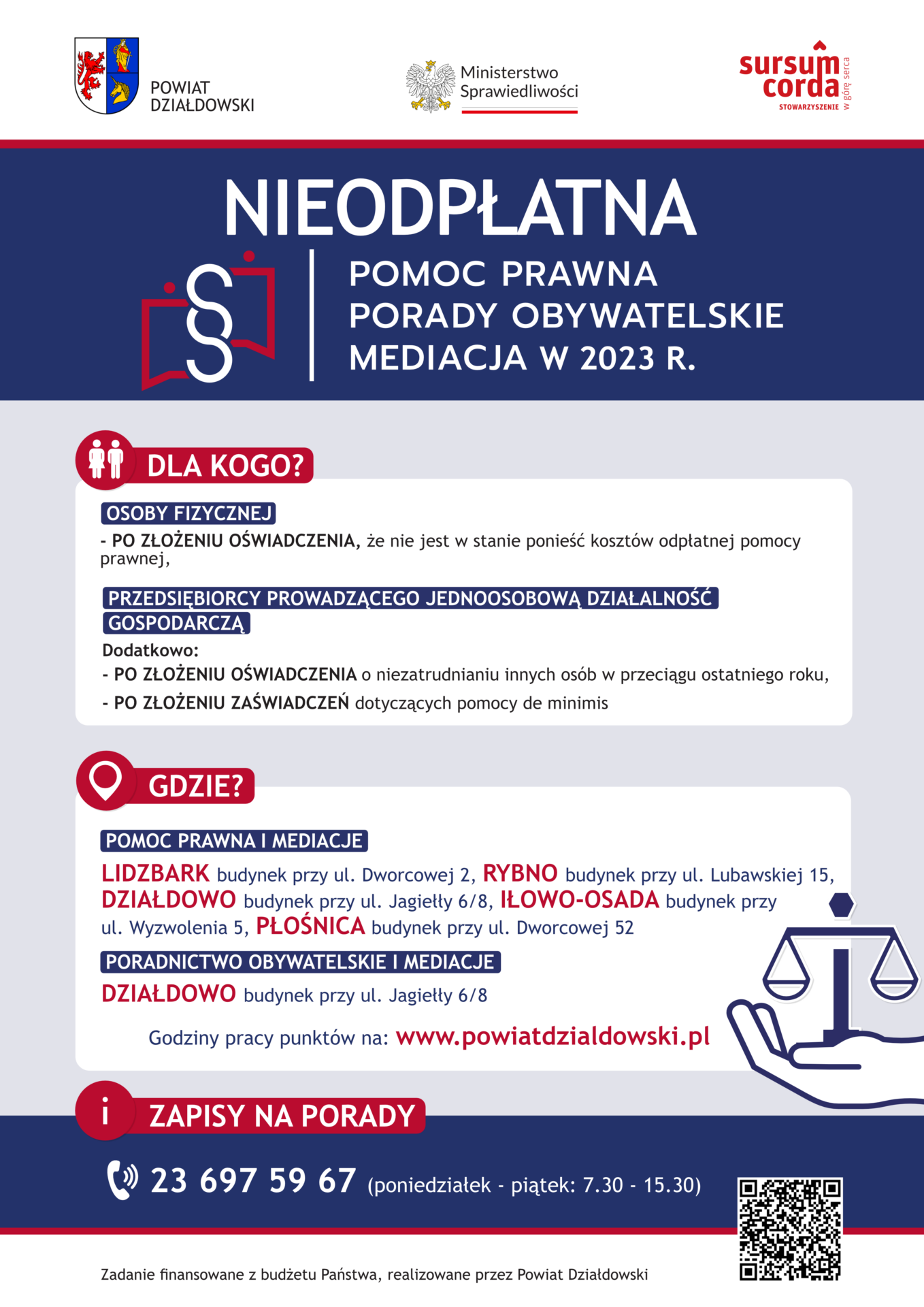 PLAKAT – nieodpłatna pomoc prawna w powiecie działdowskim