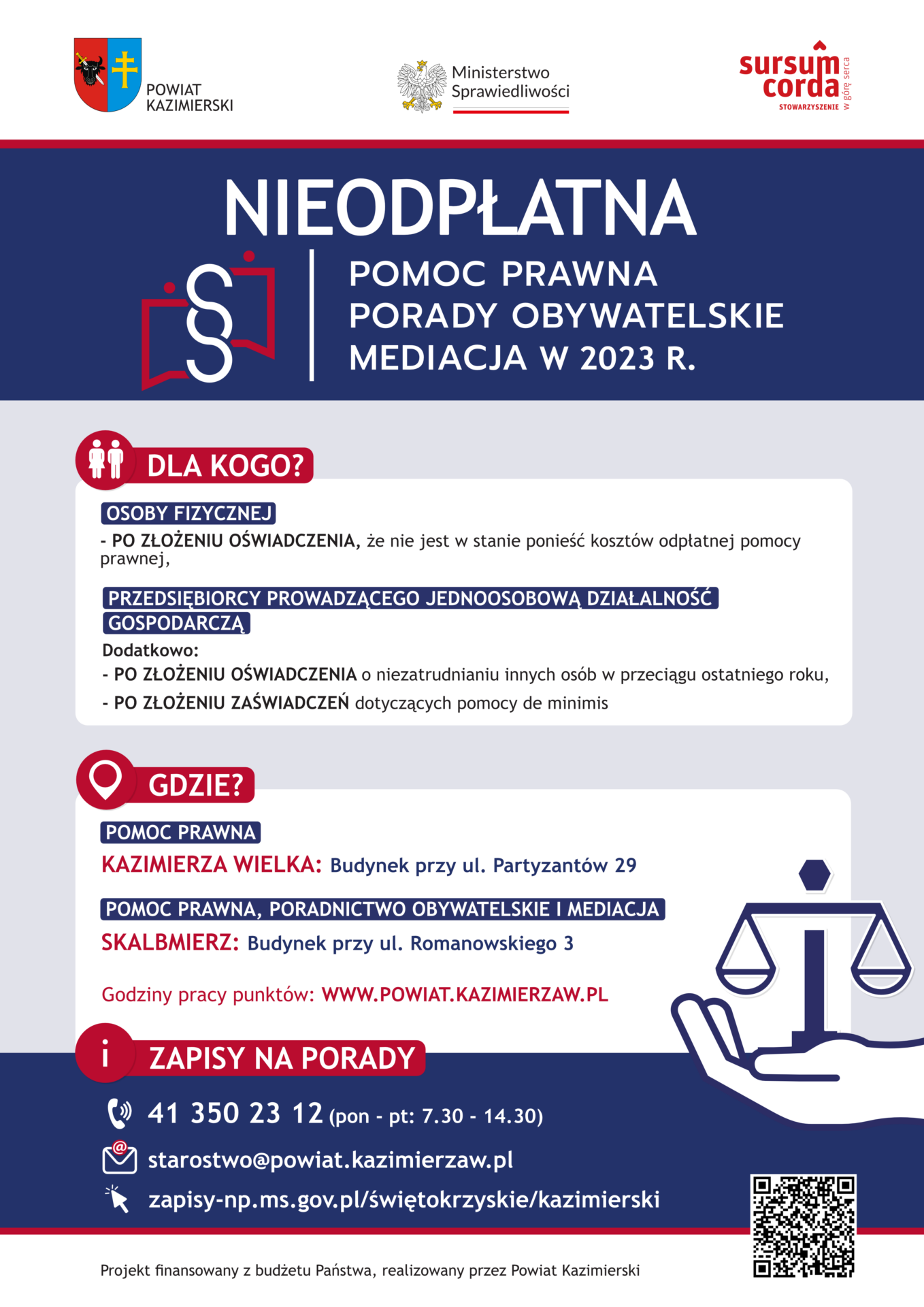 PLAKAT – nieodpłatna pomoc prawna w powiecie kazimierskim