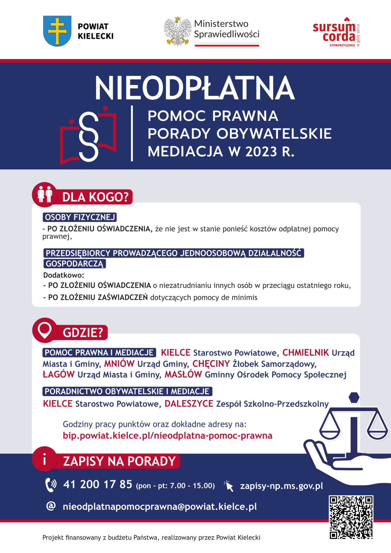 PLAKAT - nieodpłatna pomoc prawna w powiecie kieleckim