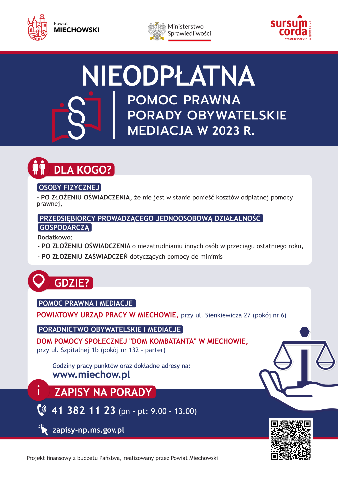 PLAKAT – nieodpłatna pomoc prawna w powiecie miechowskim