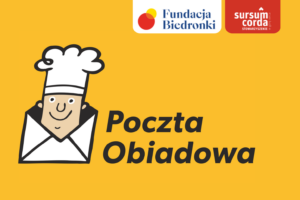 Napis Poczta obiadowa oraz logotyp Fundacji Biedronki i Sursum Corda