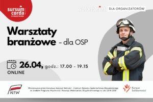 Grafika promująca warsztaty dla Ochotniczych Straży Pożarnych