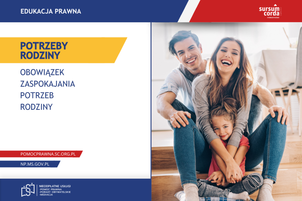 Edukacja prawna. Potrzeby rodziny - obowiązek zaspokajania potrzeb rodziny. Na zdjęciu Uśmiechnięta rodzina (kobieta, mężczyzna i mała dziewczynka)