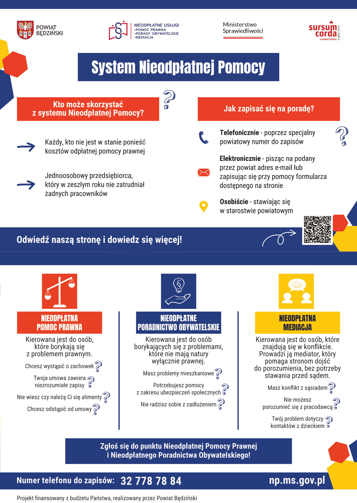 Ulotka dwustronna systemu Nieodpłatnej Pomocy ze spadami