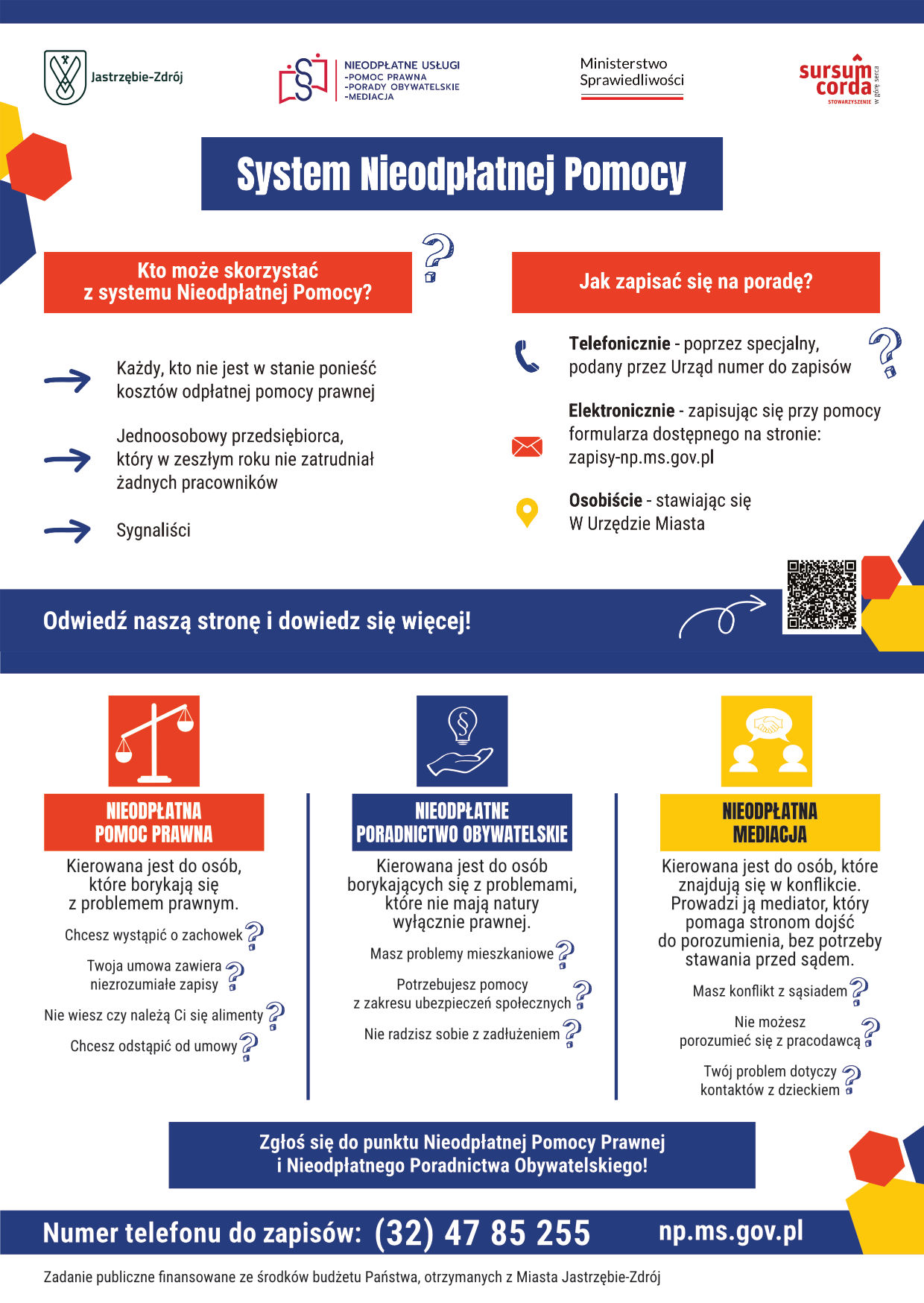 Ulotka dwustronna systemu Nieodpłatnej Pomocy ze spadami