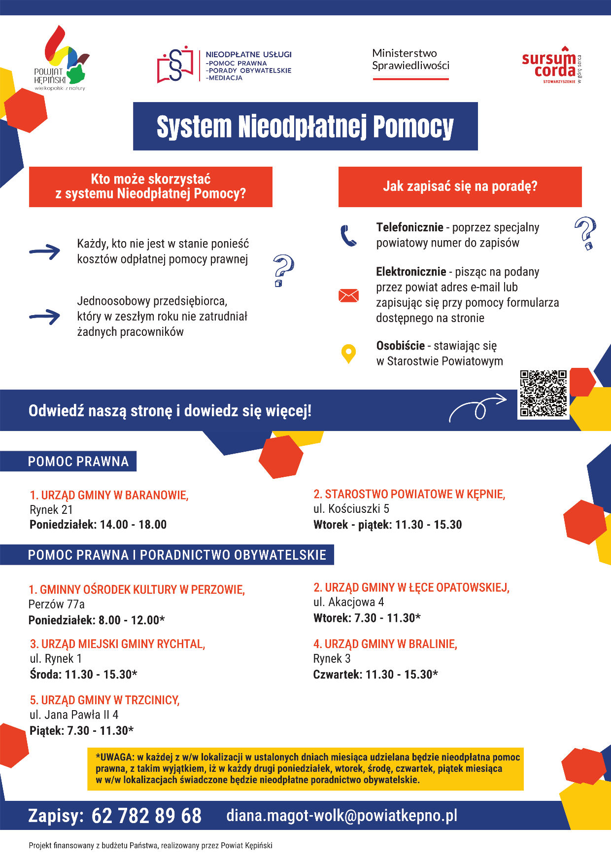 Ulotka dwustronna systemu Nieodpłatnej Pomocy ze spadami