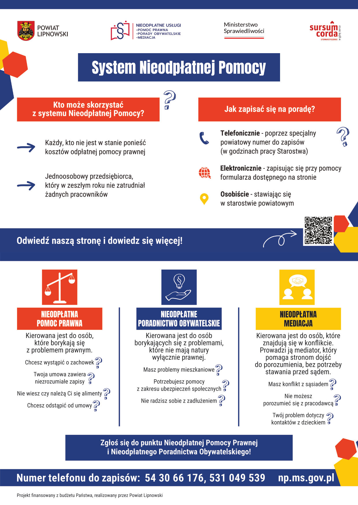 Ulotka dwustronna systemu Nieodpłatnej Pomocy ze spadami