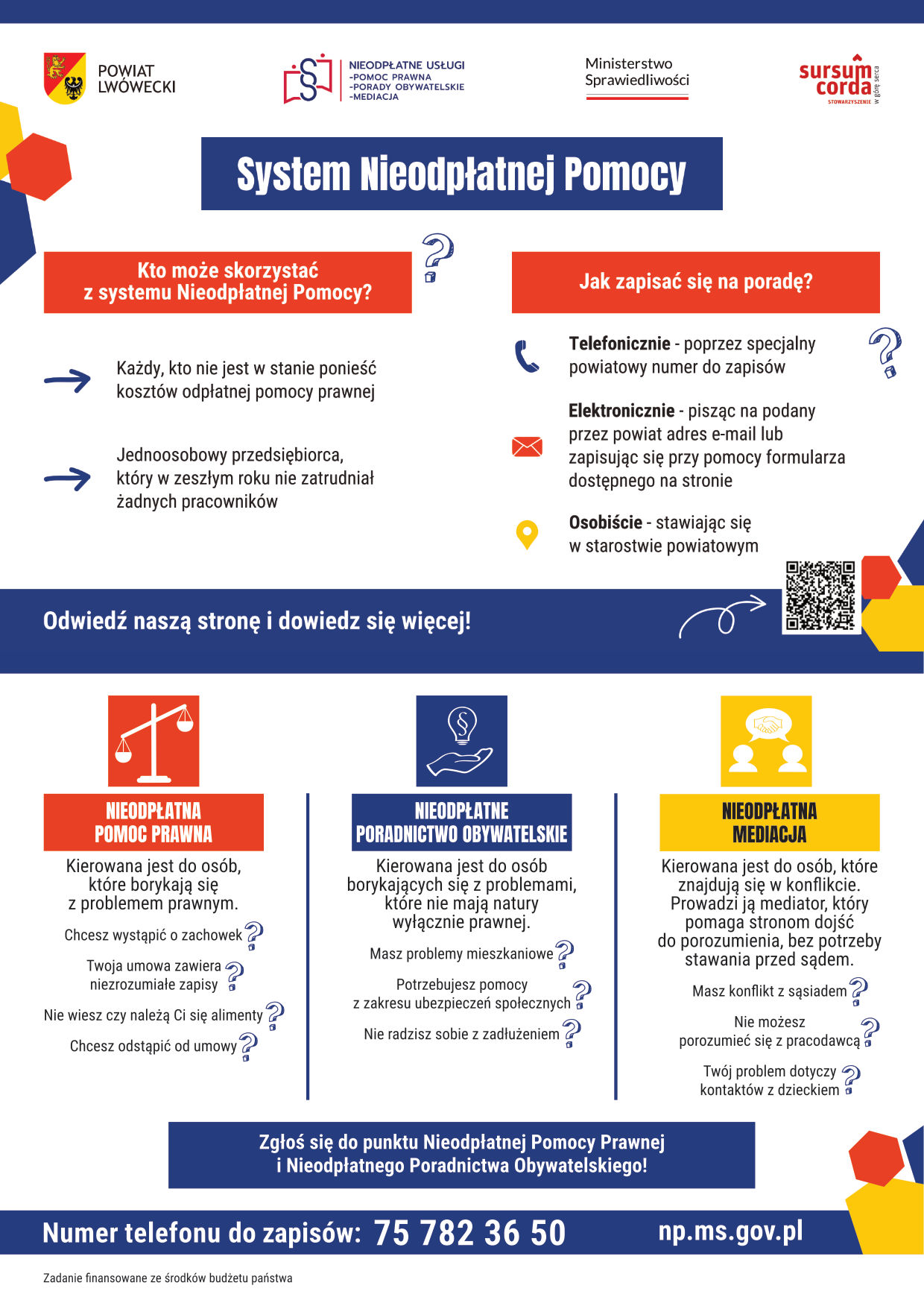 Ulotka dwustronna systemu Nieodpłatnej Pomocy ze spadami
