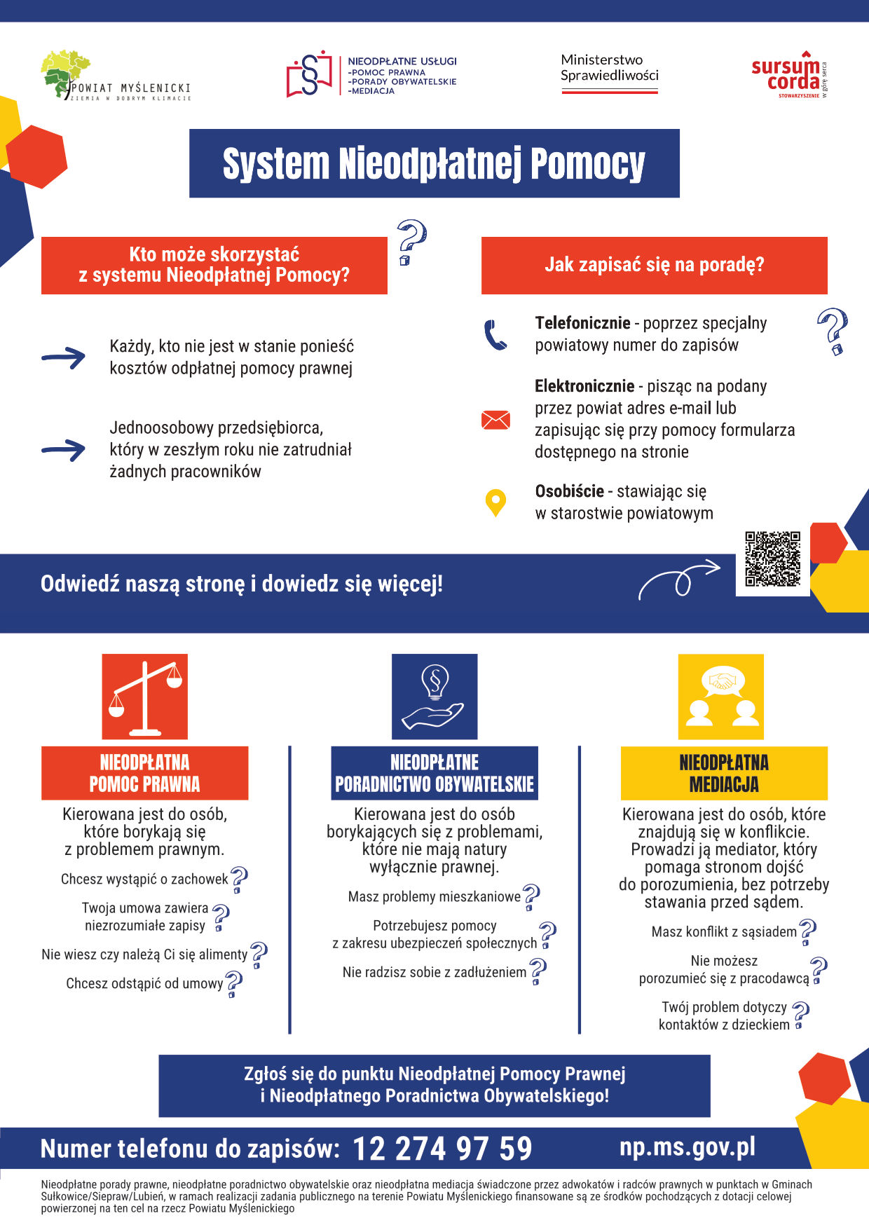 Ulotka dwustronna systemu Nieodpłatnej Pomocy ze spadami