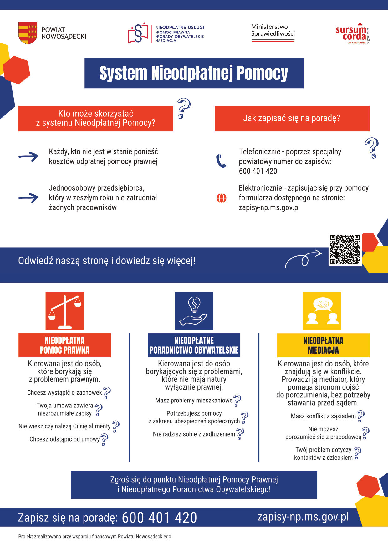 Ulotka dwustronna systemu Nieodpłatnej Pomocy ze spadami