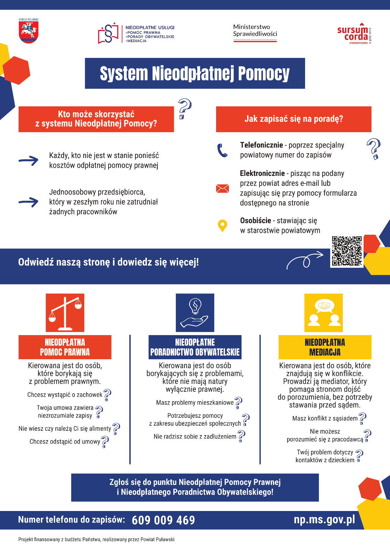 Ulotka dwustronna systemu Nieodpłatnej Pomocy ze spadami