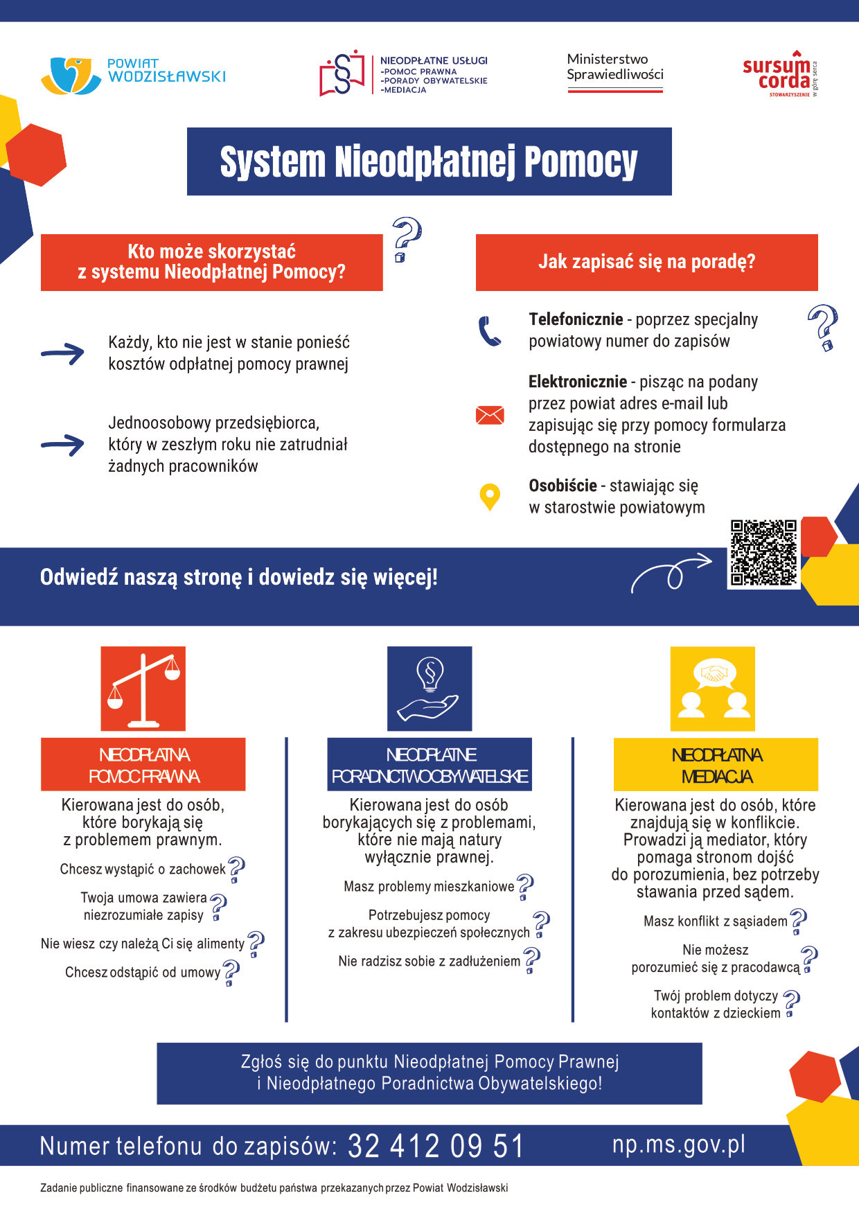 Ulotka dwustronna systemu Nieodpłatnej Pomocy ze spadami