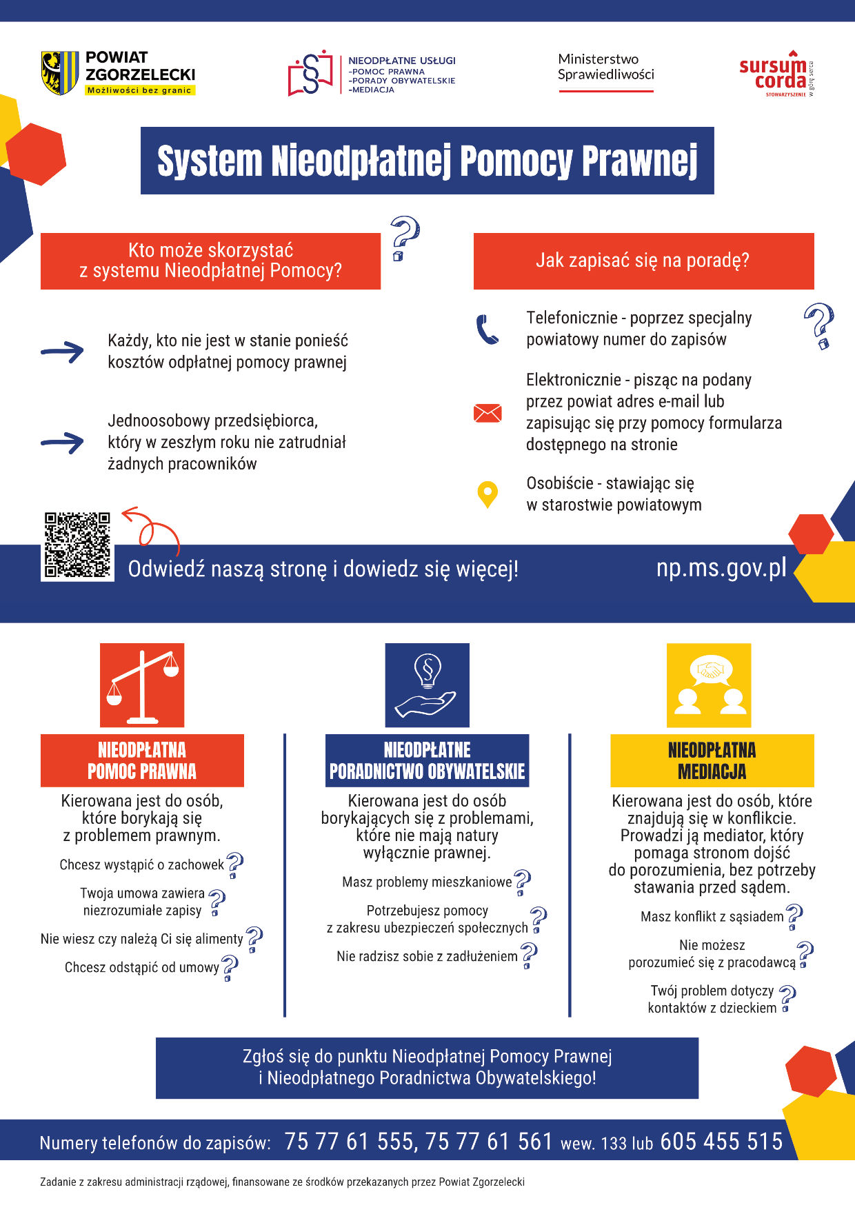 Ulotka dwustronna systemu Nieodpłatnej Pomocy ze spadami