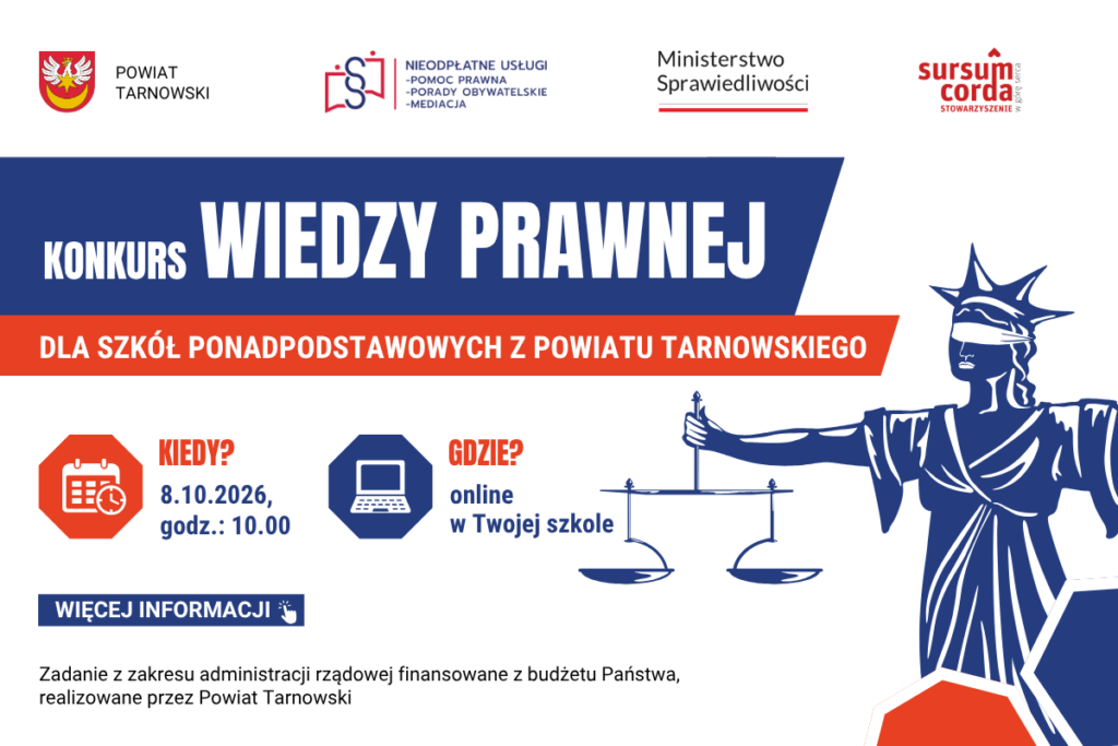 Konkurs Wiedzy Prawnej dla uczniów szkół ponadpodstawowych z Powiatu Tarnowskiego